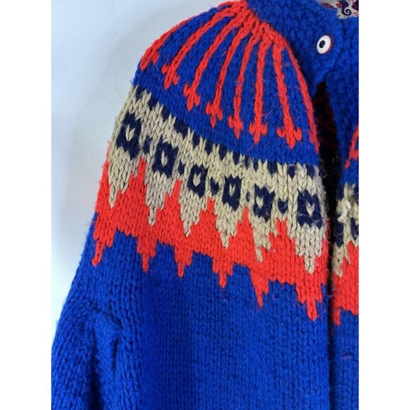 Vintage 70s Hand Knit Fair Isle Nordic Cardigan Sweater Cape Coat Rockabilly - Picture 8 of 8